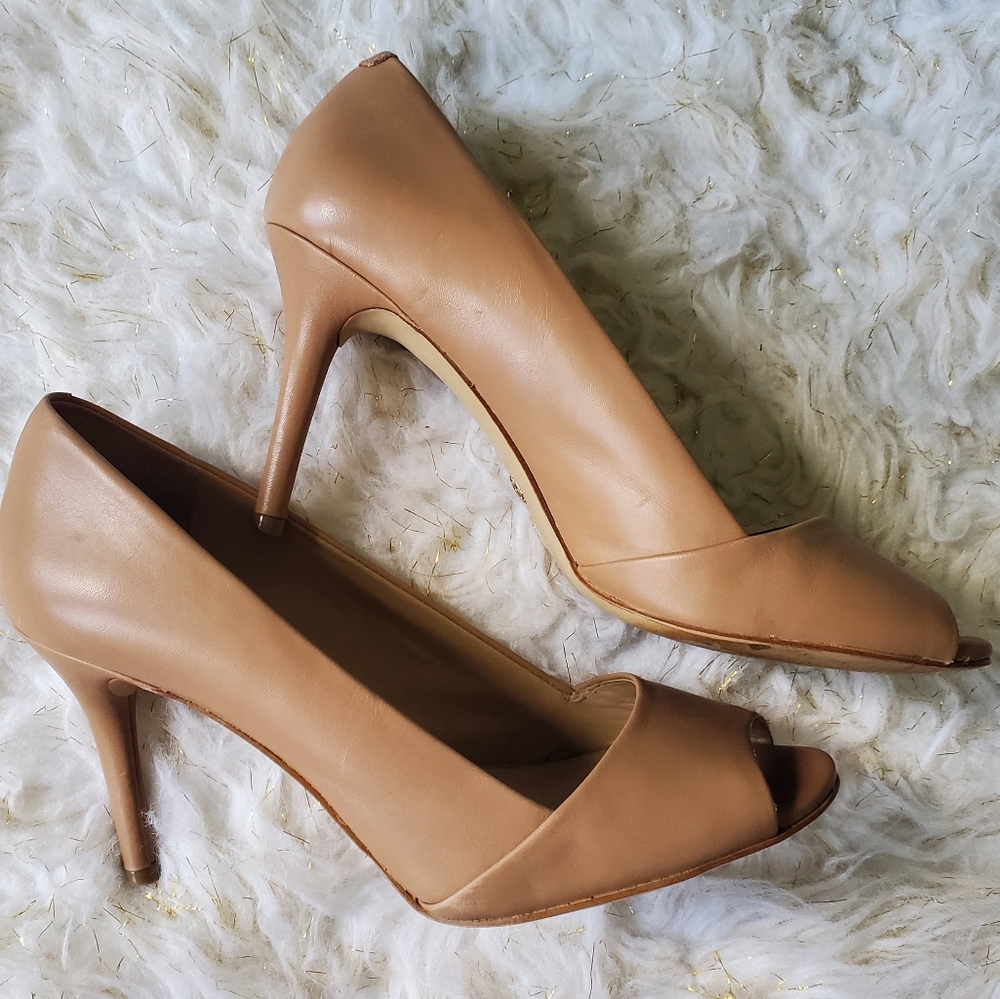 Ann Taylor Tan Peep Toe Heels